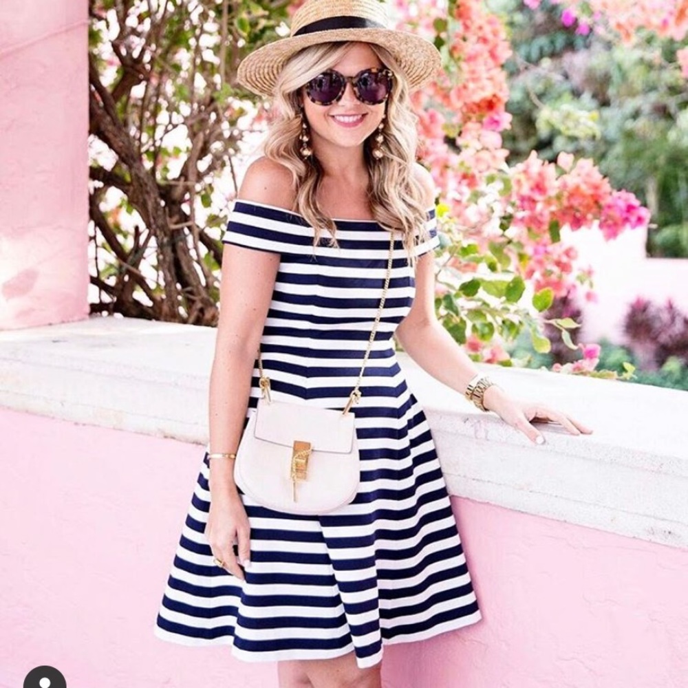 Navy and white striped dress